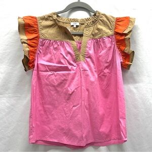 TOY Pink and Orange Ruffle Sleeve Blouse
